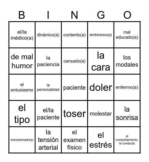 1C6: El bienestar Bingo Card