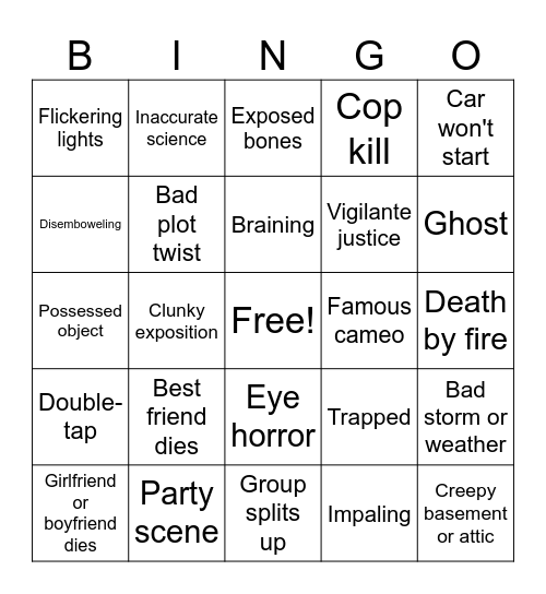 Horror Movie Club Bingo Card