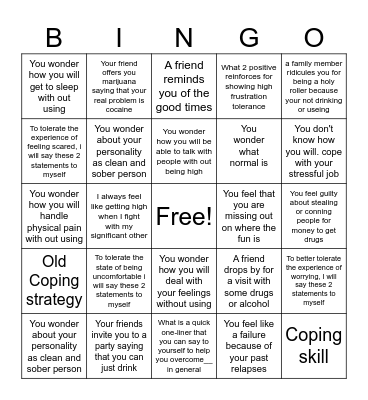 My Recovery Dilemmas Bingo Card