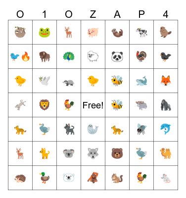 122 Animal sounds🐔 Bingo Card