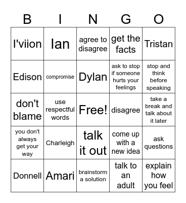 Resolving Conflict Bingo Card