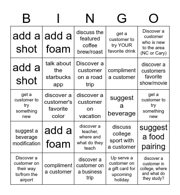 Customer Connect Bingo Card