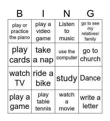 Future Plans Bingo Card