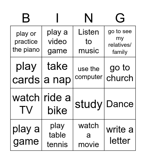 Future Plans Bingo Card