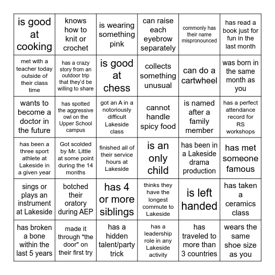 Find a Friend Who... Bingo Card
