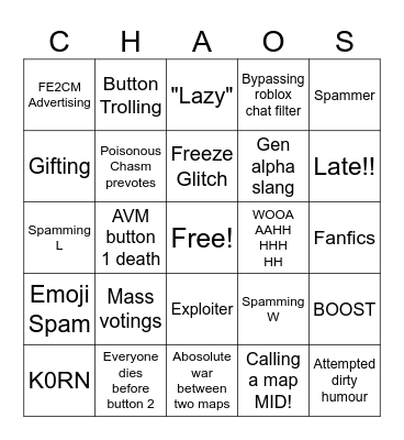 Chaos Server BINGO (4/19/24) Bingo Card