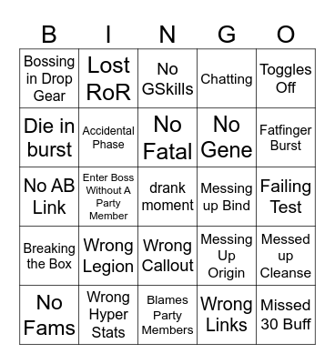 MapleStory Sandbagging Bingo Card