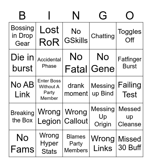 MapleStory Sandbagging Bingo Card