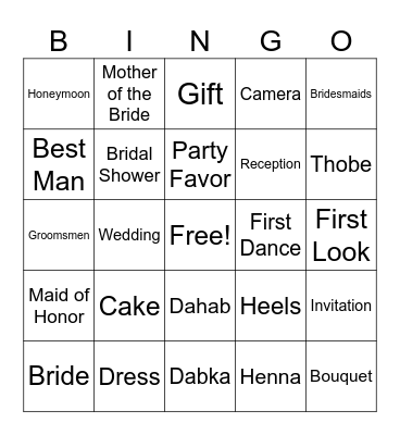 Bridal Shower Bingo Card