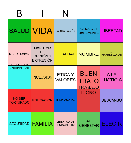 BINGO DERECHOS HUMANOS ORIGINAL Bingo Card