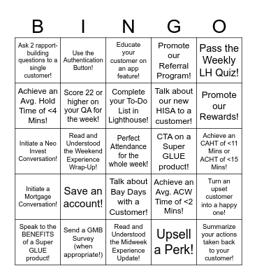 Neo x Bay Days Bingo Game Bingo Card