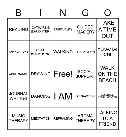 Coping Skills Bingo Card