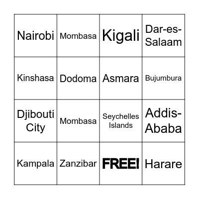 EAST AFRICAN CITIES Bingo Card