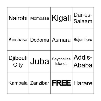 EAST AFRICAN CITIES Bingo Card