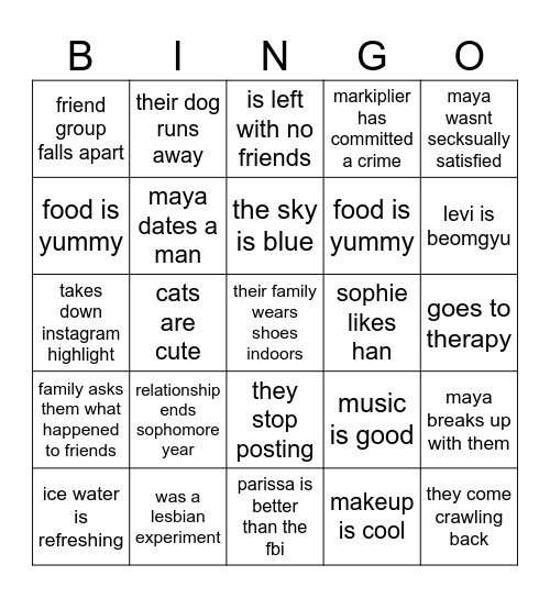 #AlexIsGoingToJailParty Bingo Card