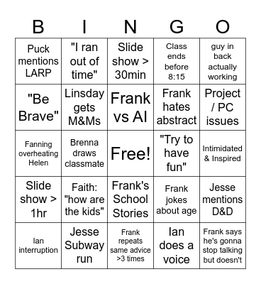 ART 116 (Illustration) Bingo Card