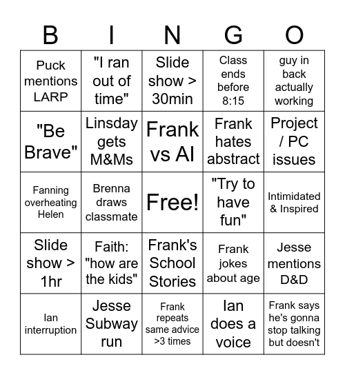 ART 116 (Illustration) Bingo Card