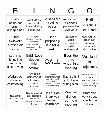 Never Have I Ever (WFH edition) Bingo Card