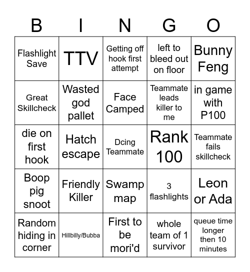 Dbd Survivor bingo! Bingo Card