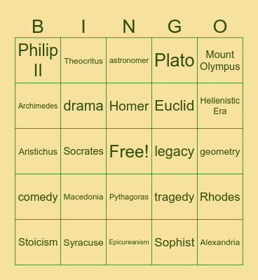 Ancient Greece Bingo Card