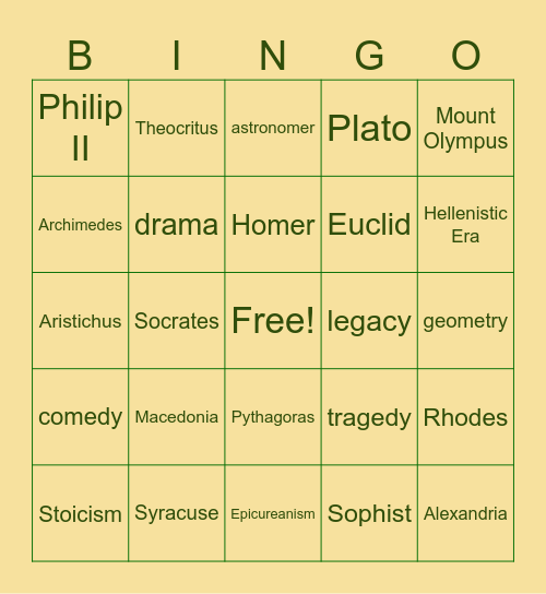 Ancient Greece Bingo Card