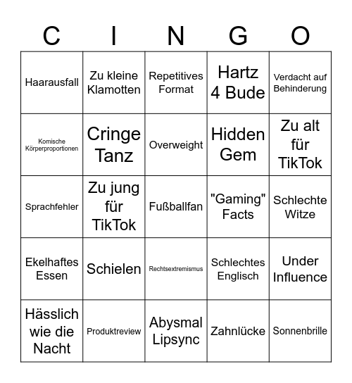 Cringo Bingo Card