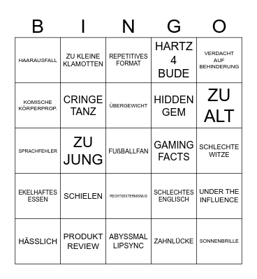 Cringo Bingo Card