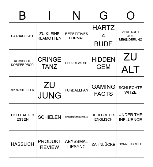 Cringo Bingo Card