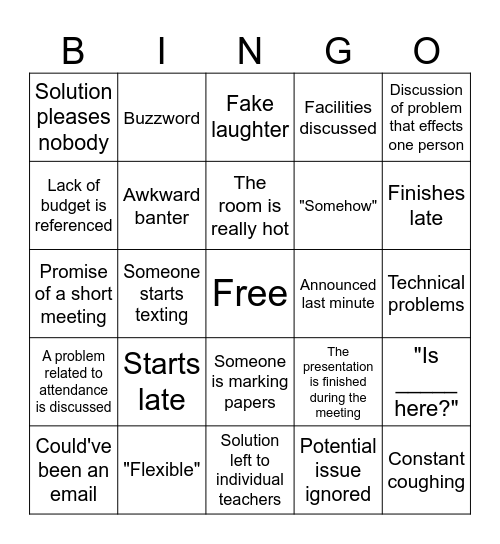 Meeting Bingo Card