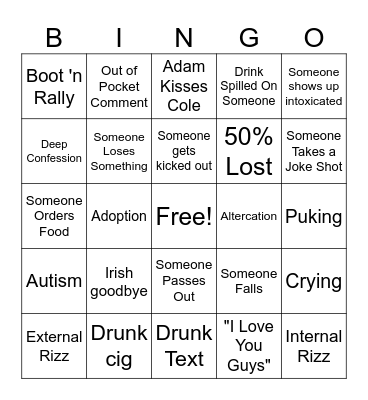 Bar Crawl 2: Electric Boogaloo Bingo Card