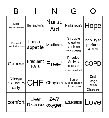 Hospice Bingo Card