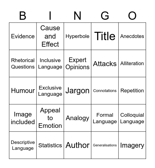 Persuasive Techniques Bingo Card