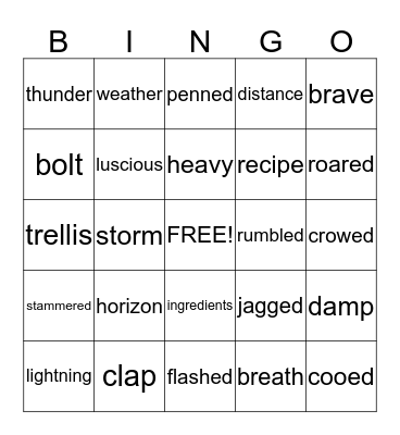 Thunder Cake Bingo Card