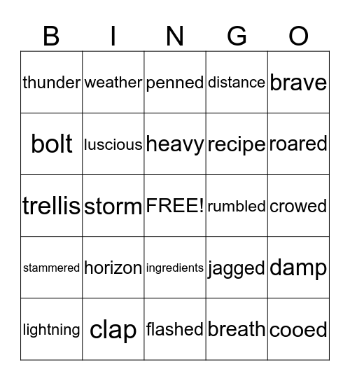 Thunder Cake Bingo Card