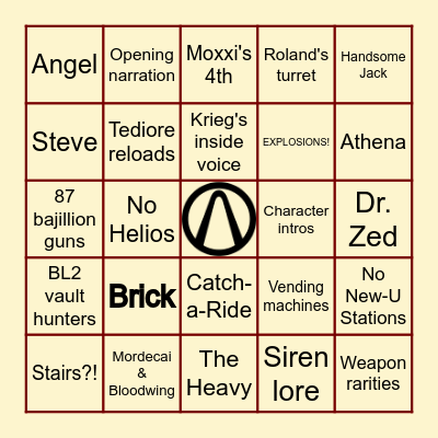 Borderlands Movie Anti-Bingo! Bingo Card
