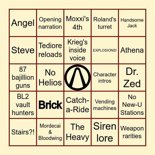 Borderlands Movie Anti-Bingo! Bingo Card