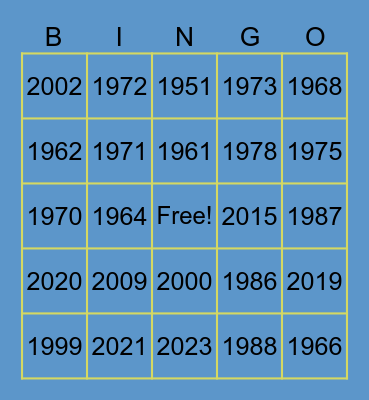 Through The Years Bingo Card