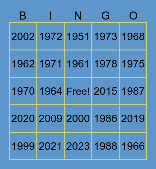 Through The Years Bingo Card