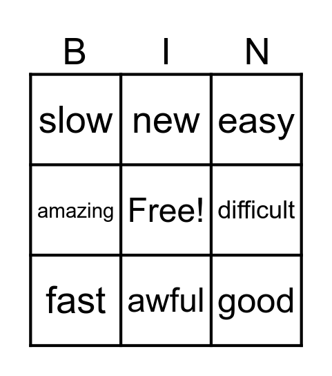Opposite adjectives Bingo Card