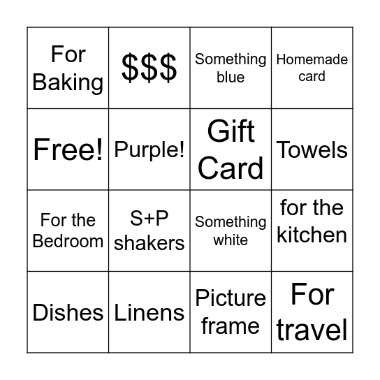 Bridal Bingo Card