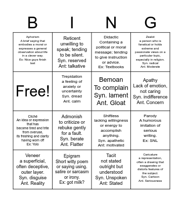 vocab 16 bingo Card