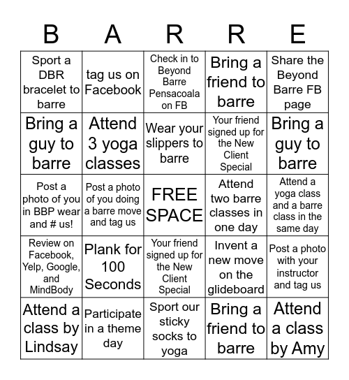 Barre Bingo! Bingo Card