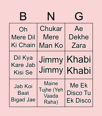Dinesh X Usha Bingo Card