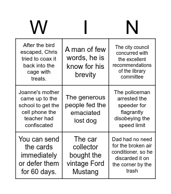 context clues 2 Bingo Card