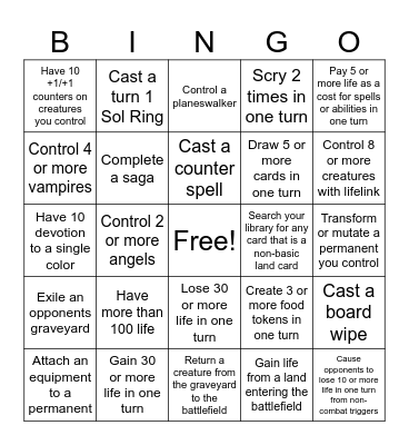 Lifegain Bingo Card
