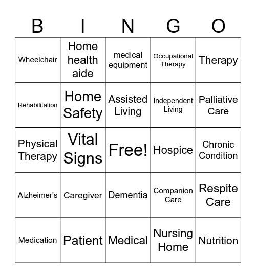 Healthcare Words Bingo Card