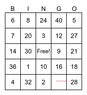 MULTIPLICATION BINGO Card