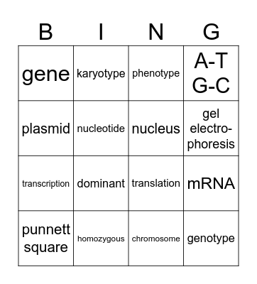 Genetics Bingo Card