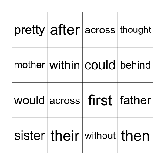 1st grade Bingo Card