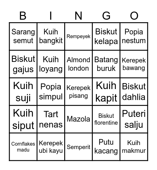 KUIH RAYA BINGO! Bingo Card